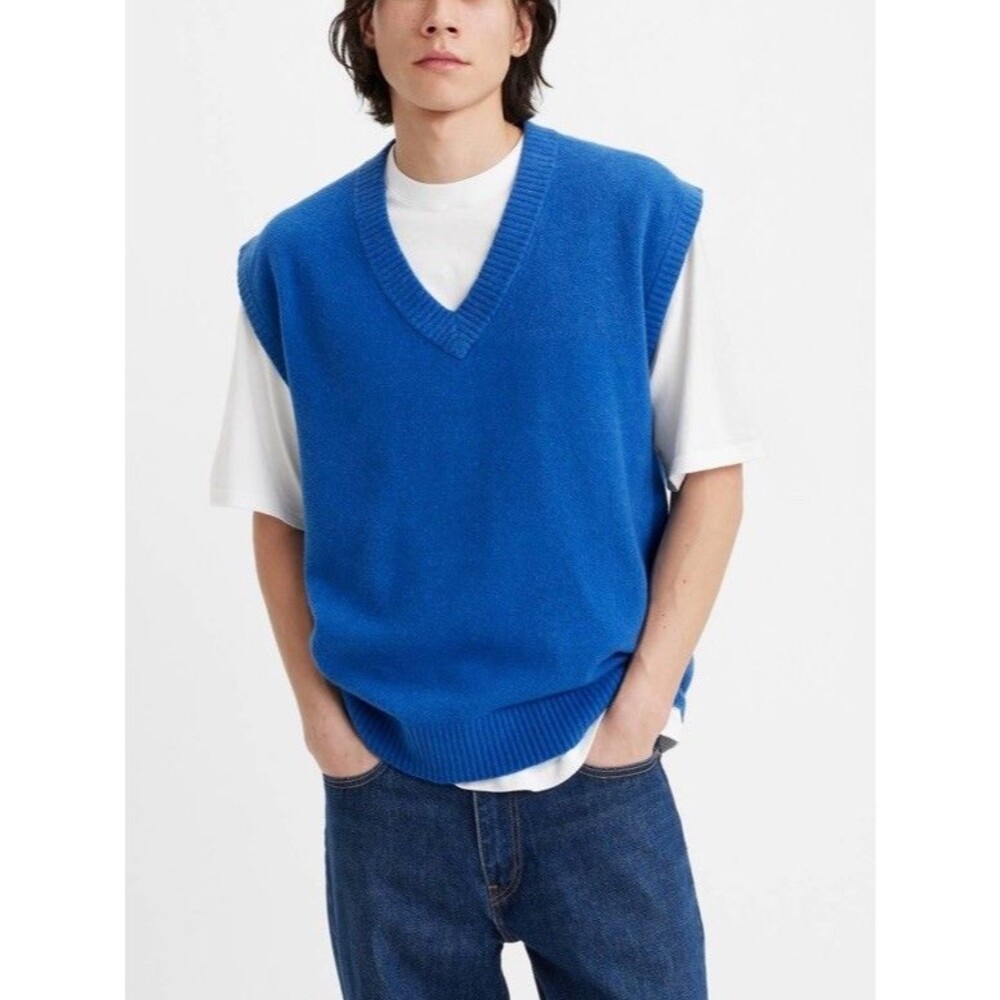 Levi's Sweater Vest Royal Blue Knit Pull Over Mens Medium Cotton Vneck Sz S NWT